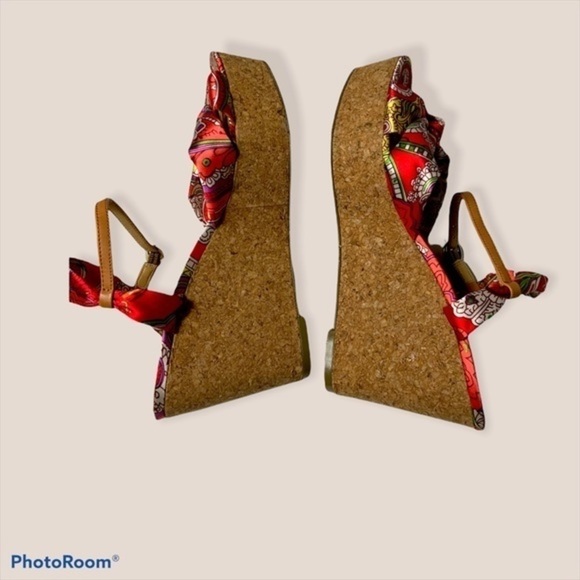 Y2K Nine West paisley scarf platform chunky cork espadrille wedge sandal 9‎ boho - Picture 2 of 5